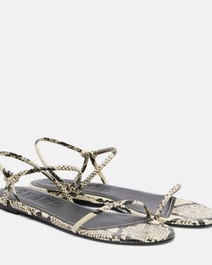 STAUD Laurel Snake-Effect Leather Sandals - White