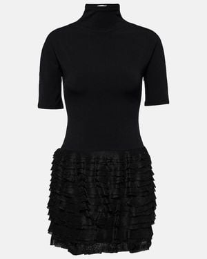 Alaïa Ruffled High-Neck Jersey Minidress - Black