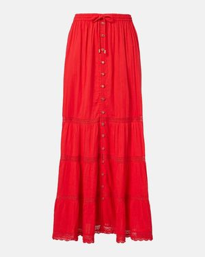 Melissa Odabash Marley Crochet-Trimmed Cotton Maxi Skirt - Red