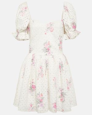 LoveShackFancy Altima Floral Cotton Minidress - Natural
