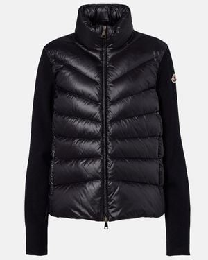 Moncler Tricot Down-Paneled Virgin Wool Cardigan - Black
