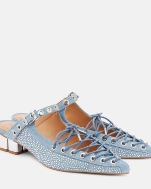 Ganni Lace-Up Denim Mules - Blue