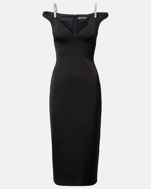 David Koma Crystal-Embellished Satin Midi Dress - Black