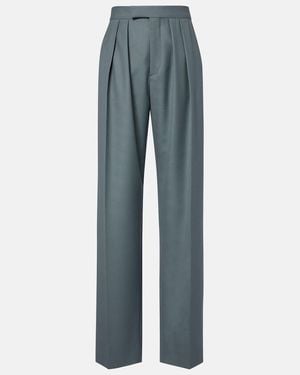 Chloé Pleated Virgin Wool Straight Pants - Blue
