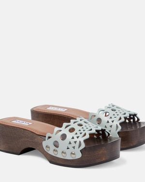 Alaïa Vienne Leather And Wood Slides - Green