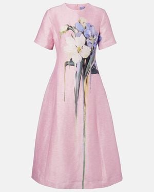 LEO LIN Caroline Floral Linen-Blend Midi Dress - Pink