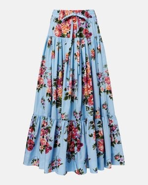 Dolce & Gabbana Jupe Longue En Coton A Fleurs - Bleu