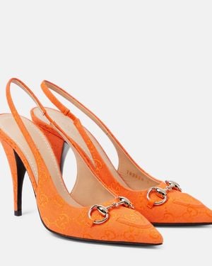 Gucci Horsebit Gg Canvas Slingback Court Shoes - Orange