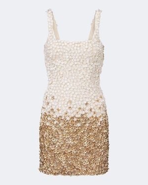 La Fuori Embellished Floral Silk Minidress - Natural