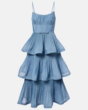 Zimmermann 'pleated Tiered Midi' Dress - Blue