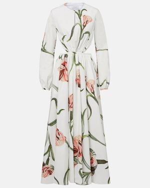 Giambattista Valli Macro Carnation Cutout Poplin Maxi Dress - White