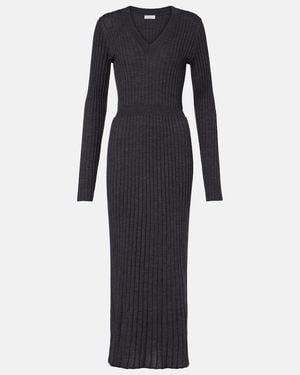 Brunello Cucinelli Ribbed-Knit Virgin Wool Sweater Dress - Blue