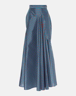Vivienne Westwood Checked Ruffled Silk-Blend Maxi Skirt - Blue