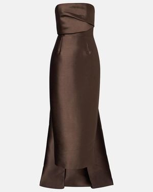 Solace London Kiki Draped Strapless Satin Cocktail Dress - Brown