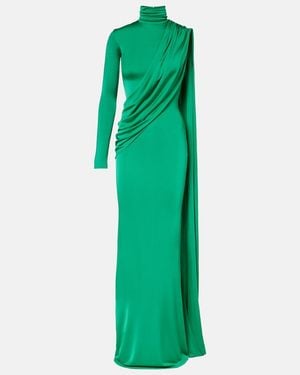 The New Arrivals Ilkyaz Ozel Aya Caped Satin Gown - Green