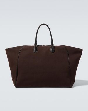 The Row Timo Leather-Trimmed Canvas Tote Bag - Brown