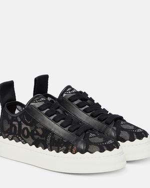 Chloé Lauren Lace & Leather Sneaker - Black