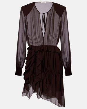 JACQUES WEI Ruffled Asymmetric Minidress - Brown