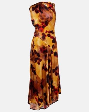 Victoria Beckham Gathered Lace-Trimmed Silk Satin Gown - Orange