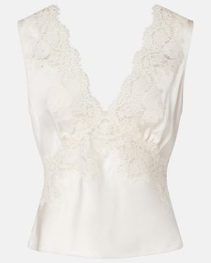 RIXO London Emmie Lace-Trimmed Satin Top - White