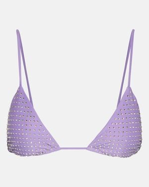Self-Portrait Embellished Bikini Top - Purple