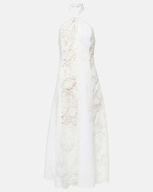 Oscar de la Renta Halterneck Cotton Lace Midi Dress - White