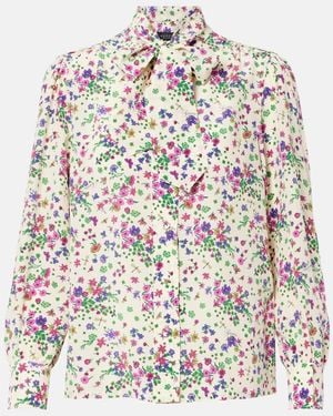 Gucci Floral Tie-Neck Silk Shirt - White