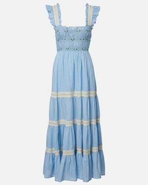 RIXO London Vestido Midi Aubrie De Algodon Con Encaje - Azul