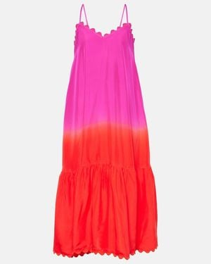 Juliet Dunn Ombre Silk Midi Dress - Red