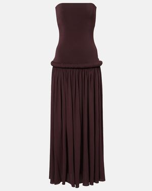 Alaïa Strapless Gathered Jersey Maxi Dress - Brown
