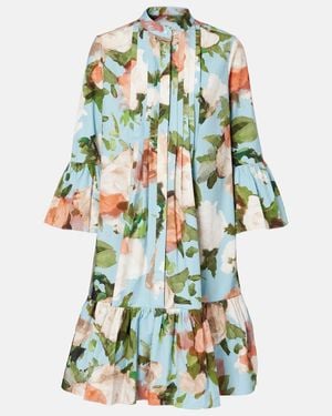 Erdem Floral Gathered Cotton Poplin Minidress - Green