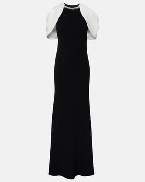 Roland Mouret Embellished Caped Satin Crepe Gown - Black