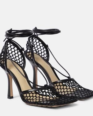 Bottega Veneta Stretch Leather-Trimmed Mesh Court Shoes - Black