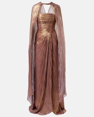 Marmar Halim Caped Pleated Bustier Gown - Brown