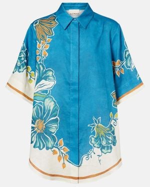 ALÉMAIS Luda Floral Linen Shirt - Blue