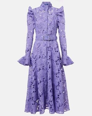 LEO LIN Aliyah Floral Ruffled Lace Midi Dress - Purple