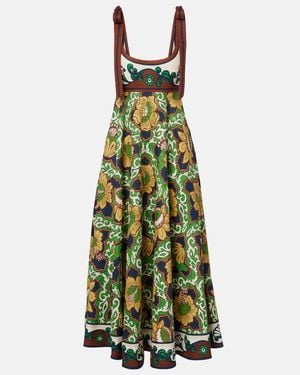 ALÉMAIS Liana Ballet Printed Linen Midi Dress - Green