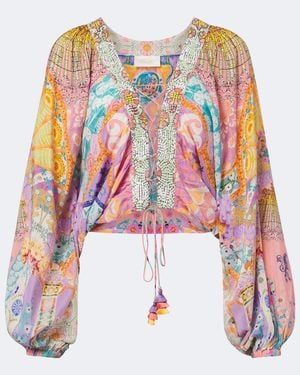 CAMILLA Blusa De Seda Adornada Con Cordones - Blanco