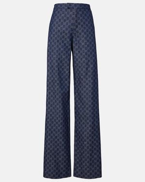 Gucci Gg Jacquard Wide-Leg Jeans - Blue