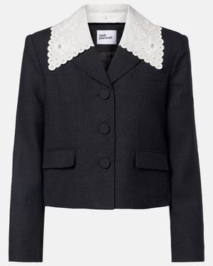 Self-Portrait Broderie Anglaise Cropped Jacket - Black