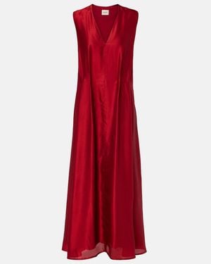 KHAITE Syd Pleated Satin-Twill Midi Dress - Red