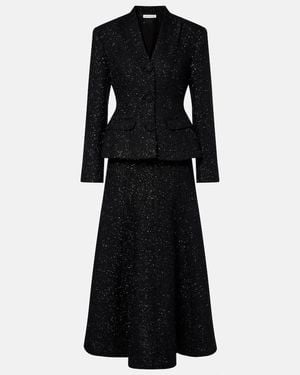 Self-Portrait Peplum Boucle Midi Dress - Black