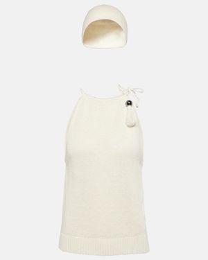 Max Mara Moriana Halterneck Linen Top And Hat Set - Natural