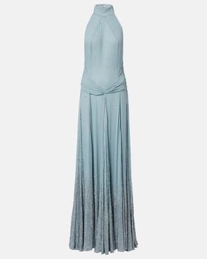 The New Arrivals Ilkyaz Ozel Halo Embellished Draped Silk Gown - Blue
