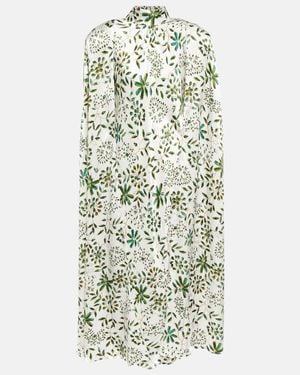 Rodarte Floral Silk Satin Cape Dress - White