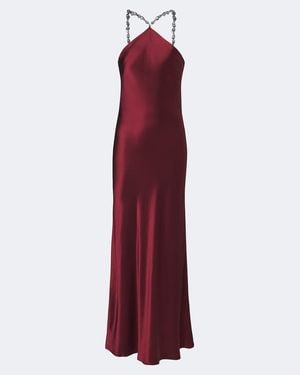 STAUD Cadence Halterneck Satin Slip Dress - Red