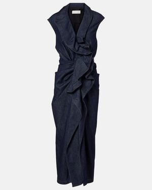 Dries Van Noten Ruffled Denim Midi Dress - Blue