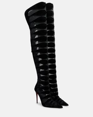 Christian Louboutin Circus Max Suede-Mesh Over-The-Knee Boots 100 - Black
