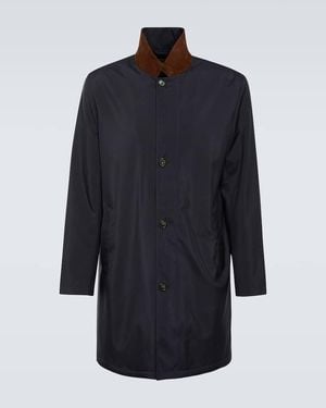 Loro Piana Sebring Leather-Trimmed Raincoat - Blue