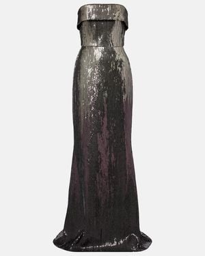 Elie Saab Sequined Strapless Bustier Gown - Black